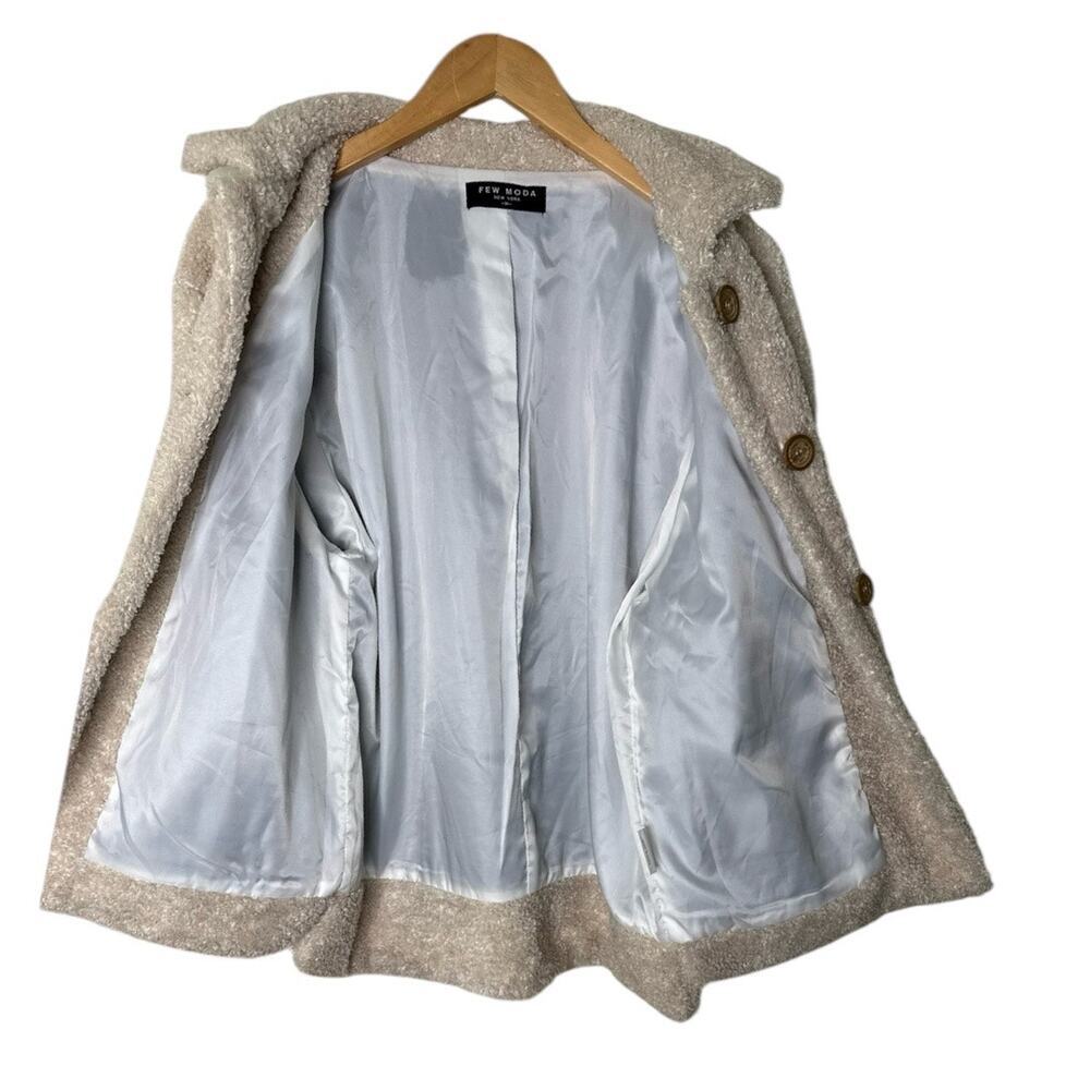 FEW MODA New York Teddy Jacket Medium beige Fuzzy coat large buttons collared - Picture 5 of 8